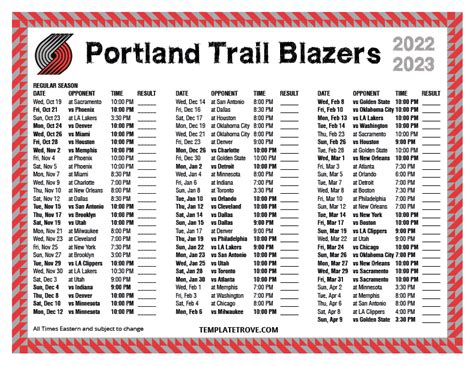 trail blazers schedule